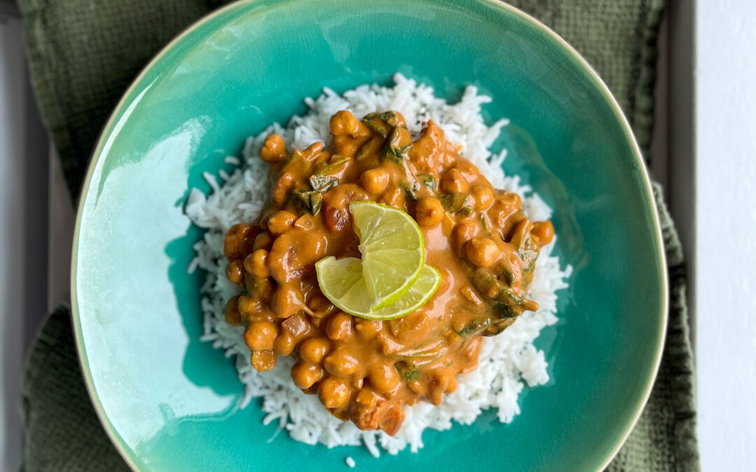 Kikkererwten curry met spinazie